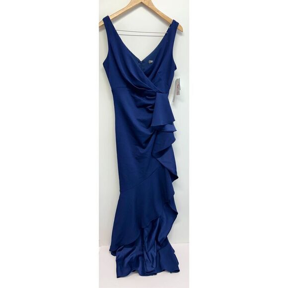 Aqua Cascade Ruffle Gown Size 8 Blue Ruffle V Neck Maxi Evening‎ Gown NEW - Picture 4 of 10